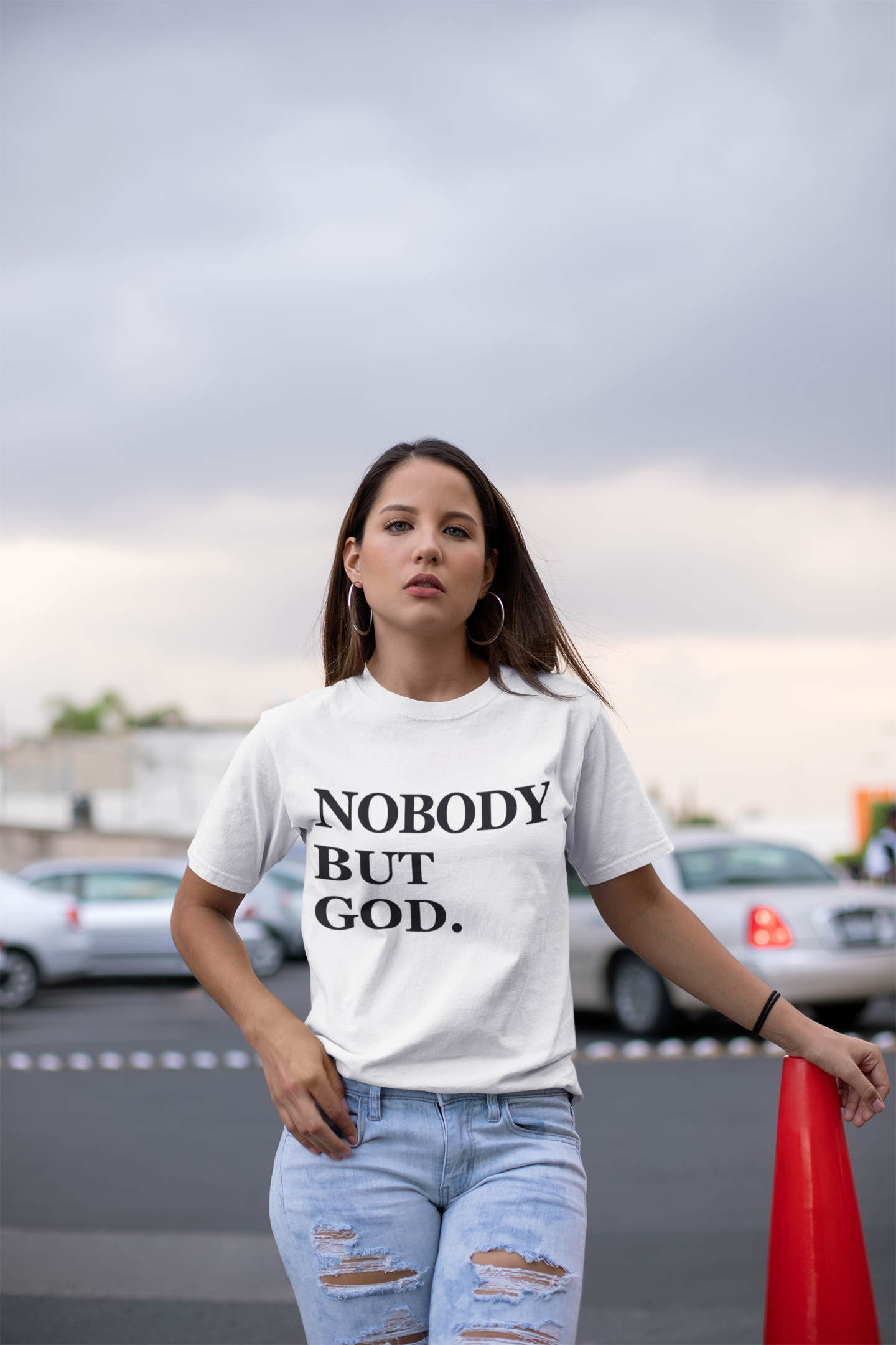 "Nobody But God." White Crewneck
